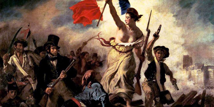 "A Liberdade guiando o povo", 1830, de Eugène Delacroix. Quadro simboliza a queda do absolutismo na França e as barricadas, também presente na obra 'Os Miseráveis'