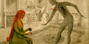 Fragmento de "Les Feuilles Mortes" (1956). Pintura a óleo, Remedios Varo