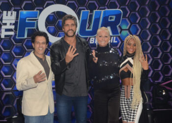 A apresentadora Xuxa e os jurados de 'The Four Brasi'. Imagem: Divulgação.