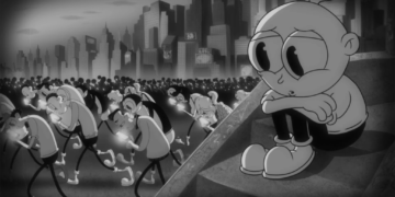 Cena do clipe “Are You Lost in The World Like Me?”, que mostra um garoto às voltas com um mundo individualista, preconceituoso, frio, violento e que valoriza demasiadamente a imagem. Imagem: Reprodução