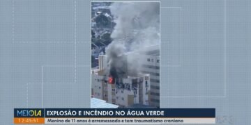 Cena da cobertura da explosão em um apartamento em Curitiba, ocorrida em junho. Imagem: Reprodução.