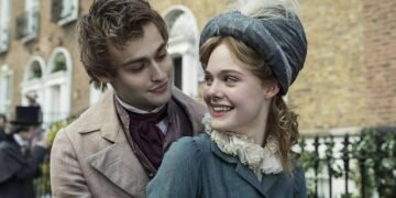 Relacionamento de Mary Shelley (Elle Fanning) com o poeta Percy Shelley (Douglas Booth) é marcado por reviravoltas. Imagem: Reprodução.