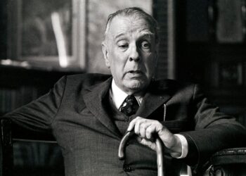 Foto em preto e branco do autor argentino Jorge Luis Borges