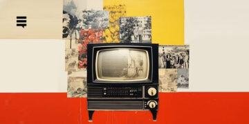 Colagem usando técnica dadaísta com uma televisão antiga em fundo sépia