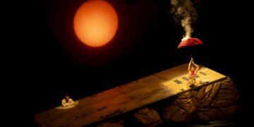 Jopa Moraes e Patrícia Selonk dividem o palco em 'Dias Felizes', encenado durante o Festival de Curitiba. Imagem: Lina Sumizono / Divulgação.